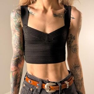 Black Cropped Tank Minimalist Top - Medium